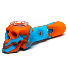 Shooters - 5" Silicone & Glass Hand Pipe - Skull - Orange & Blue