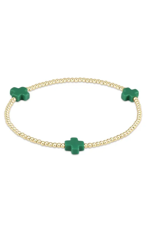 Signature Cross Gold Pattern 2mm Bead Bracelet - Emerald