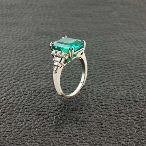 Signed J.E. Caldwell Estate Emerald & Diamond Ring