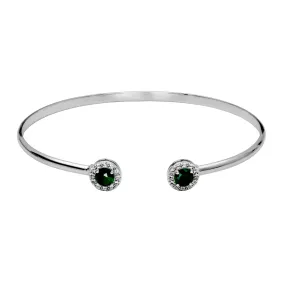 Silver Birthstone Cuff Bracelet- Dyed Green Corundum Emerald