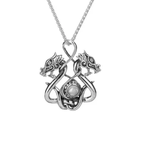 Silver Double Headed Dragon Pendant - White Topaz