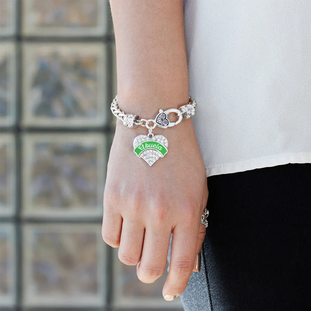 Silver Emerald Green Abuela Pave Heart Charm Braided Bracelet