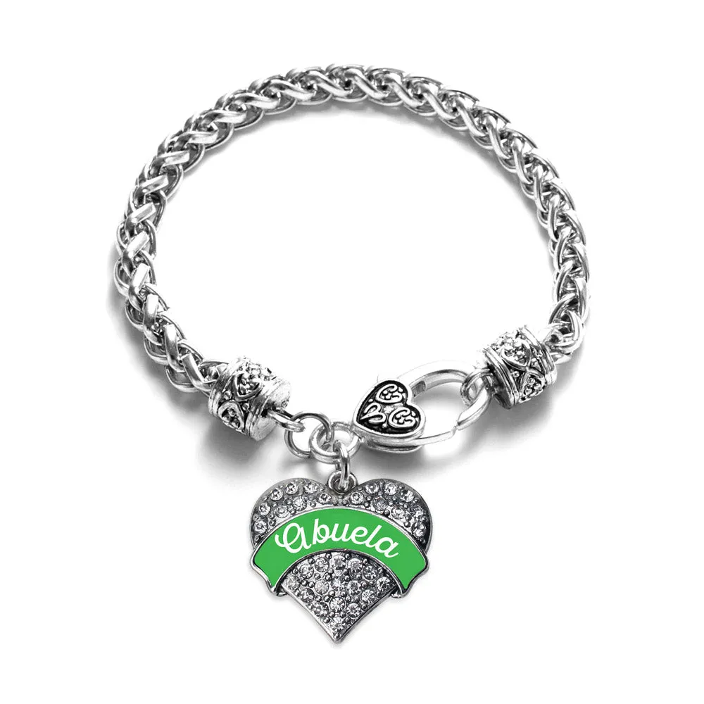 Silver Emerald Green Abuela Pave Heart Charm Braided Bracelet