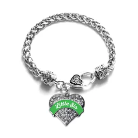 Silver Emerald Green Little Sister Pave Heart Charm Braided Bracelet