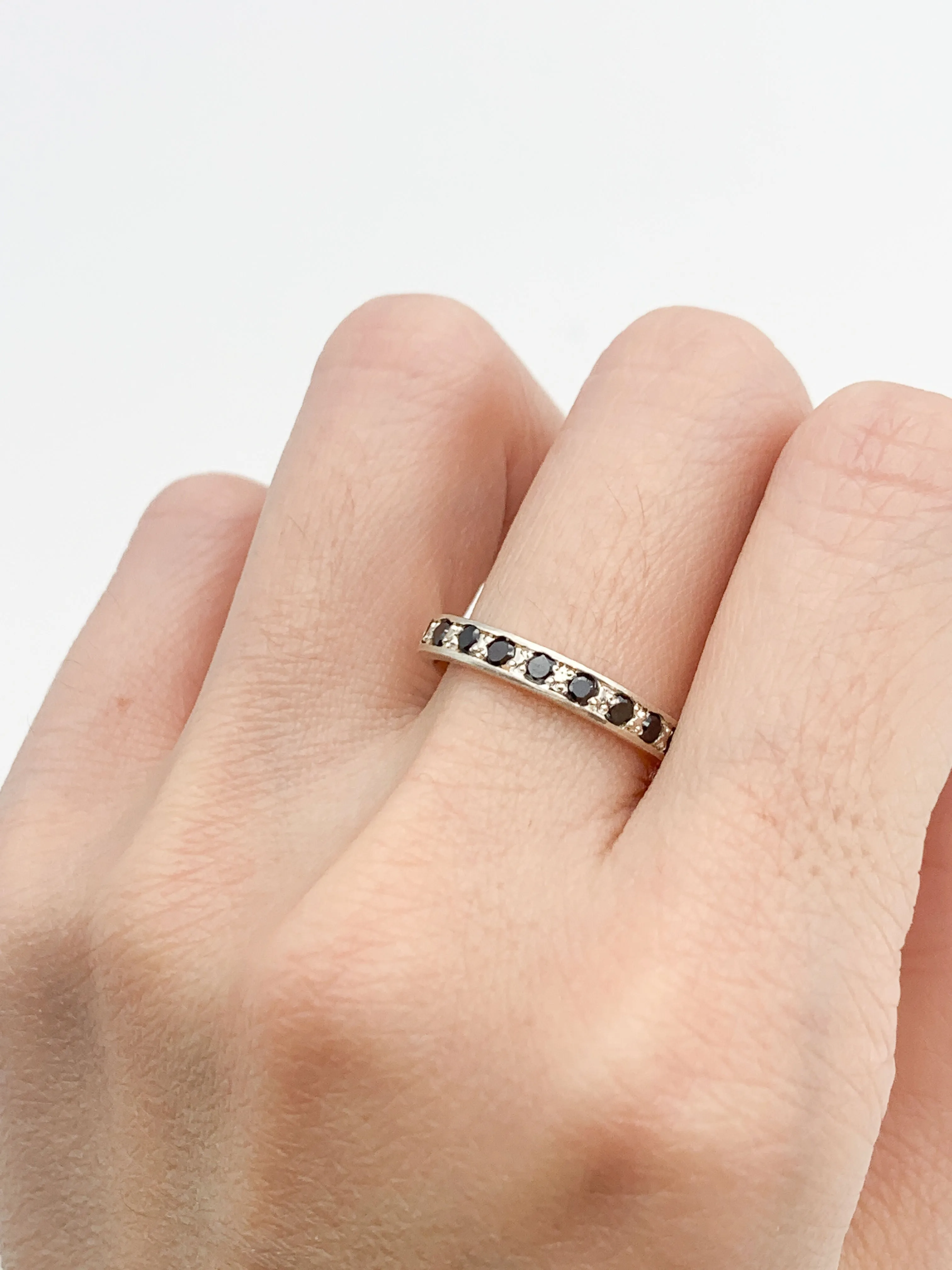 Silver Onyx Band - Black Eternity Ring - Stackable Ring