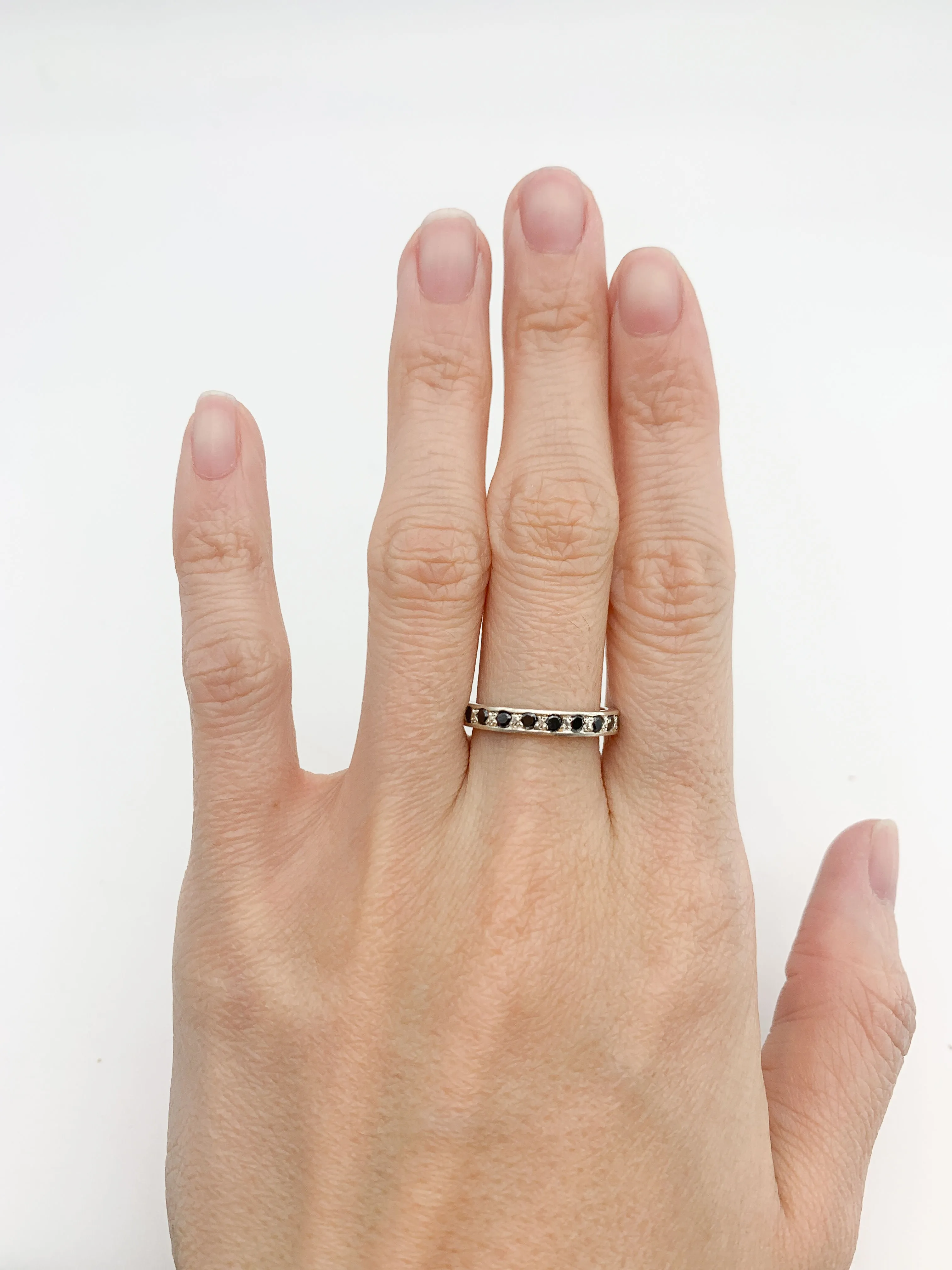 Silver Onyx Band - Black Eternity Ring - Stackable Ring