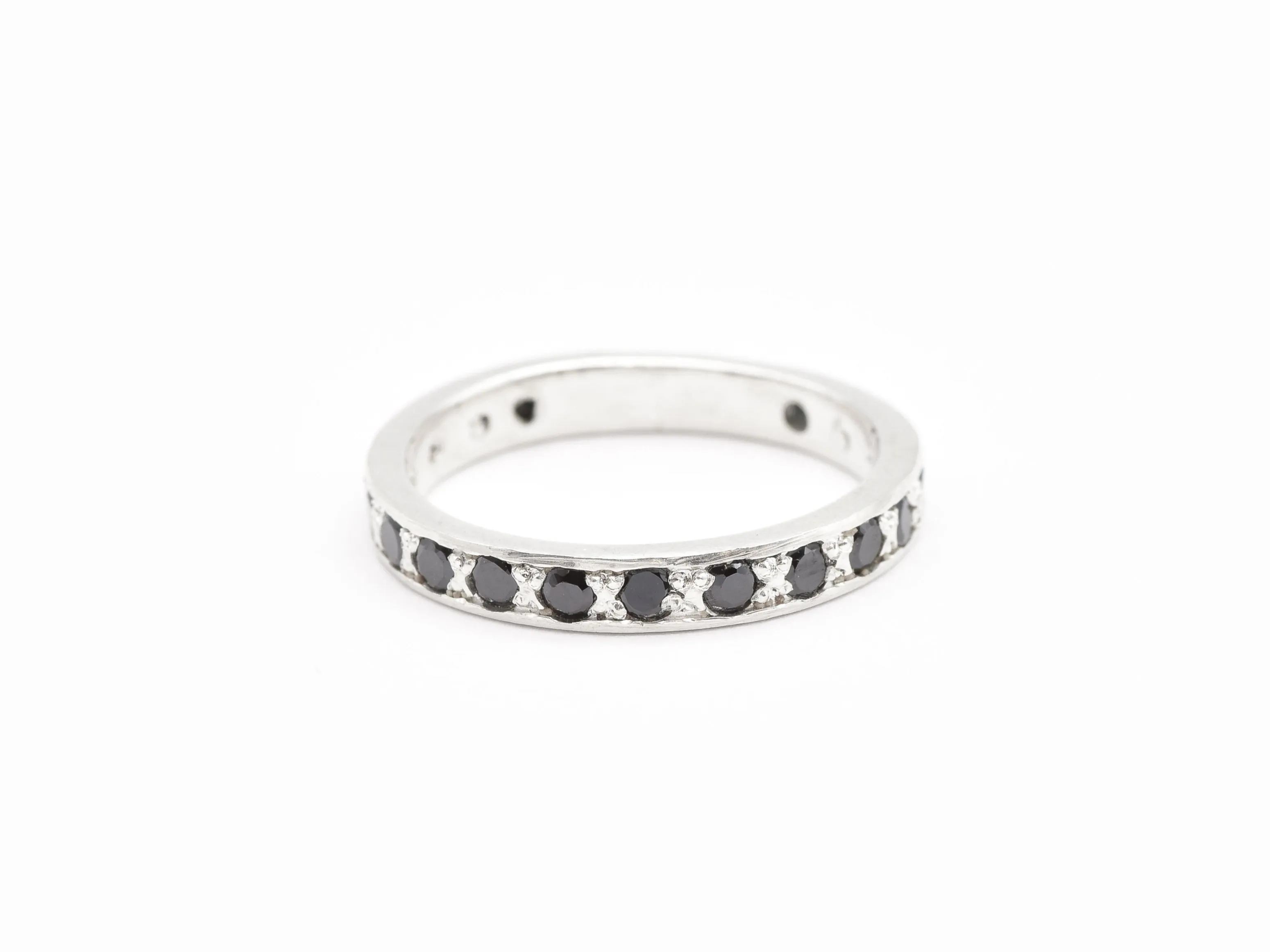 Silver Onyx Band - Black Eternity Ring - Stackable Ring