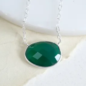 Simple Gemstone Oval Necklace Green Onyx