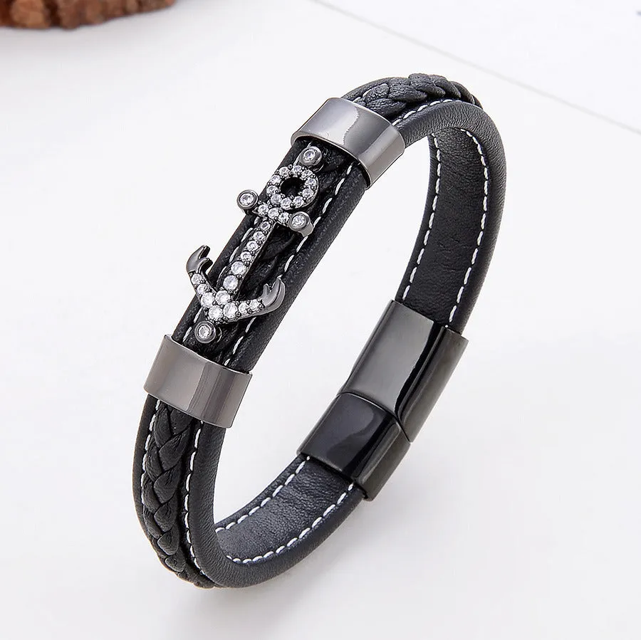 Simple Leisure Metal Single-layer Leather Rope Woven Bracelet