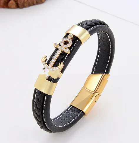 Simple Leisure Metal Single-layer Leather Rope Woven Bracelet