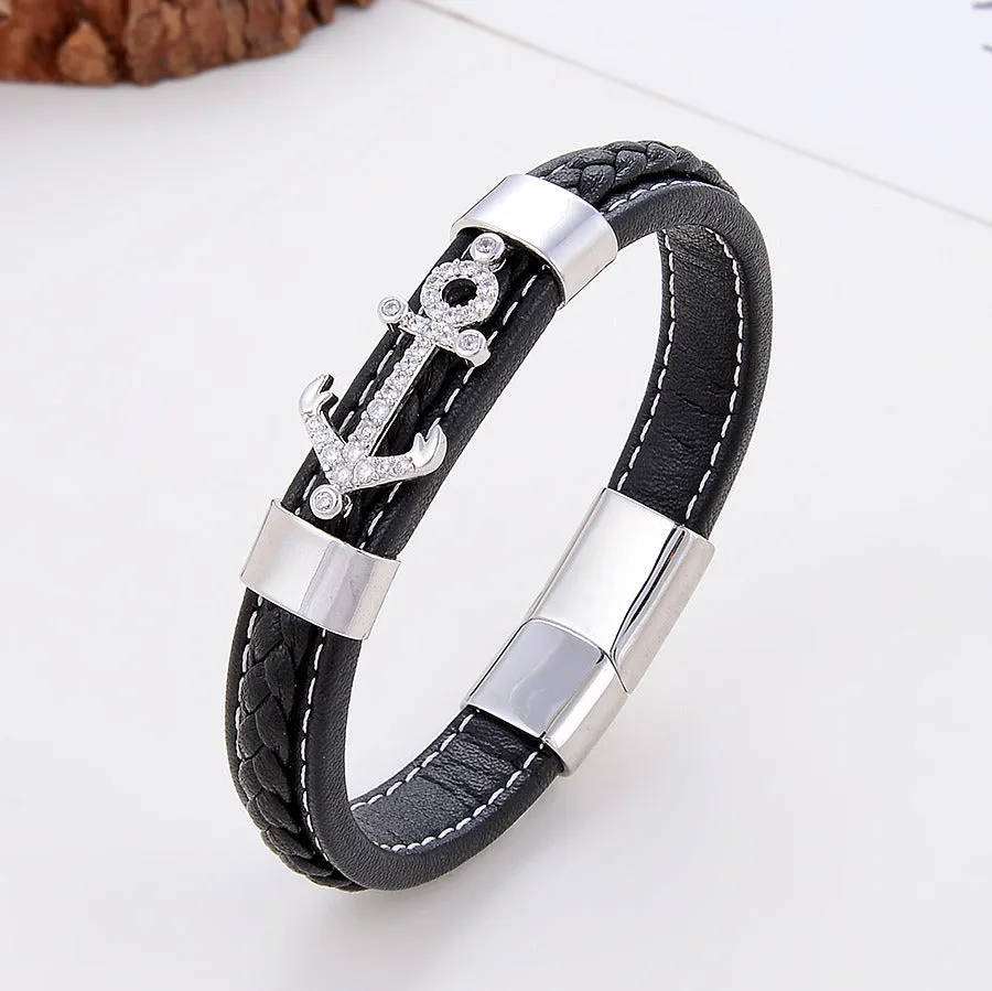 Simple Leisure Metal Single-layer Leather Rope Woven Bracelet