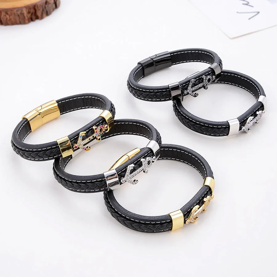 Simple Leisure Metal Single-layer Leather Rope Woven Bracelet