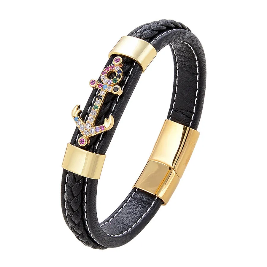 Simple Leisure Metal Single-layer Leather Rope Woven Bracelet