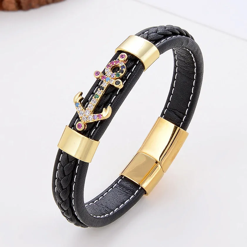 Simple Leisure Metal Single-layer Leather Rope Woven Bracelet