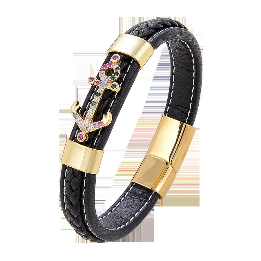 Simple Leisure Metal Single-layer Leather Rope Woven Bracelet