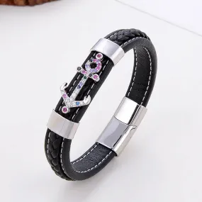 Simple Leisure Metal Single-layer Leather Rope Woven Bracelet