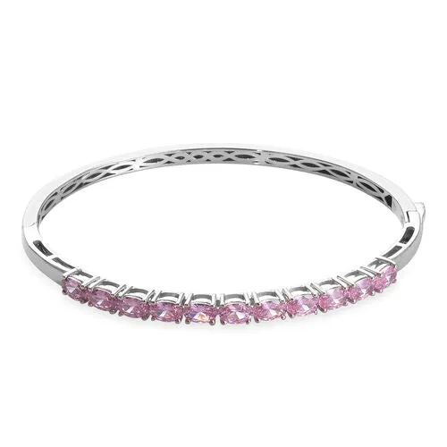 Simulated Pink Sapphire Bangle Coated in Platinum