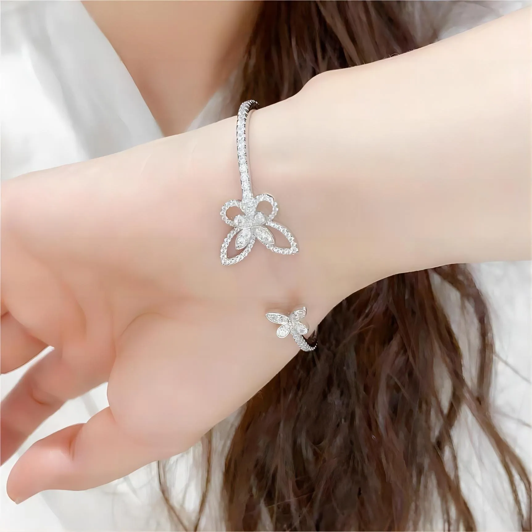 Sliver Butterfly Bangle Bracelet