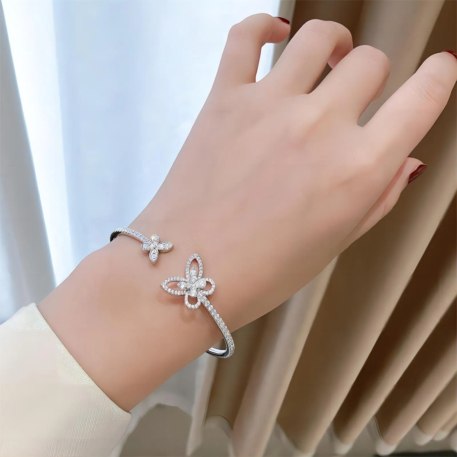 Sliver Butterfly Bangle Bracelet