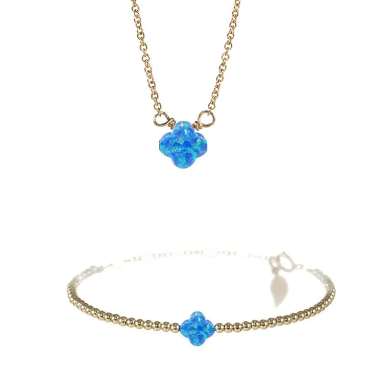 SMALL GOOD LUCK CLOVER NECKLACE & BRACELET SET