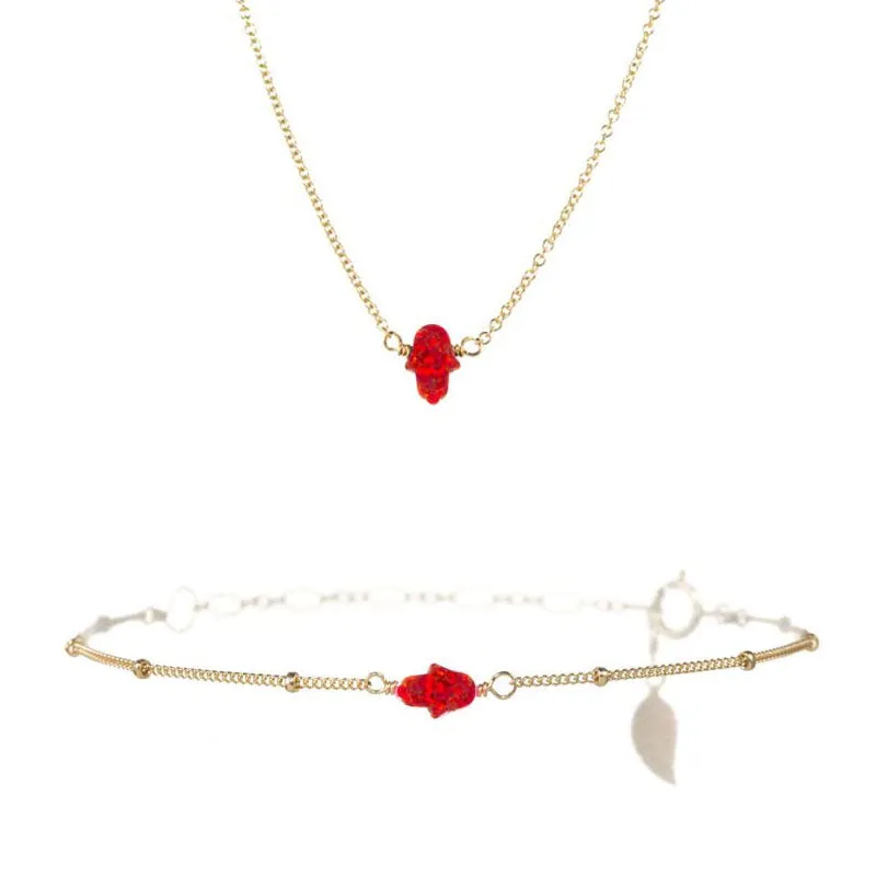 SMALL GOOD LUCK HAND NECKLACE & BRACELET SET