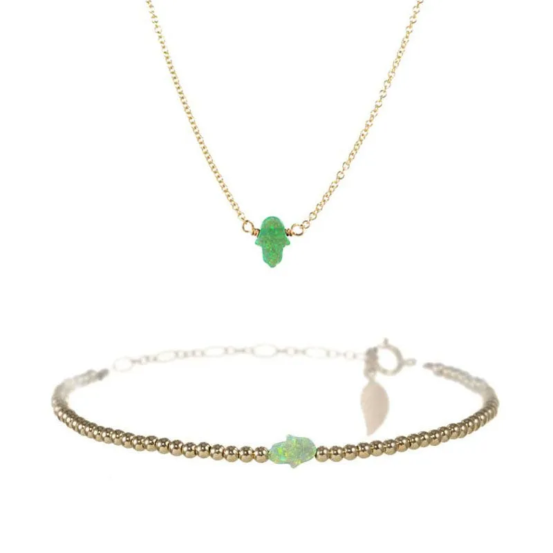 SMALL GOOD LUCK HAND NECKLACE & BRACELET SET