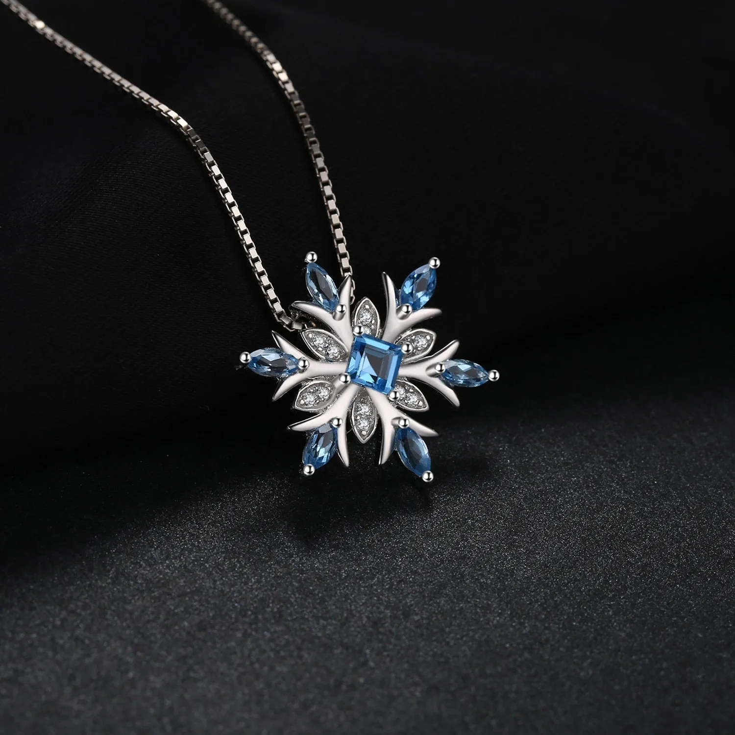 Snowflake Natural Swiss Blue Topaz Pendant Necklace 925 Sterling Silver Gemstones Choker Statement Necklace For Women