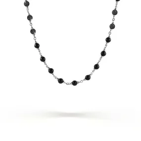 Spiritual Beads Rosary Necklace in Sterling Silver with Black Onyx and Pave Black Diamonds