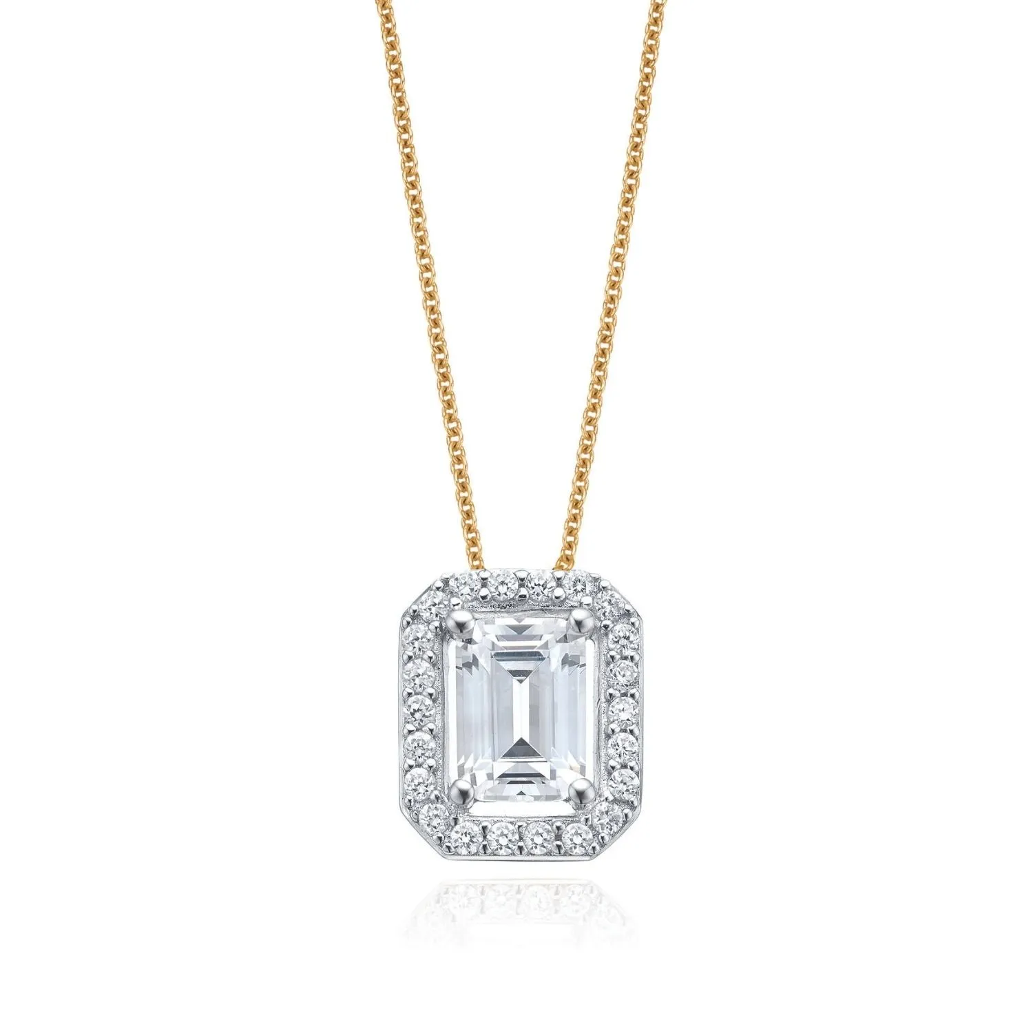 Stainless Steel Emerald Cut Cubic Zirconia Pendant