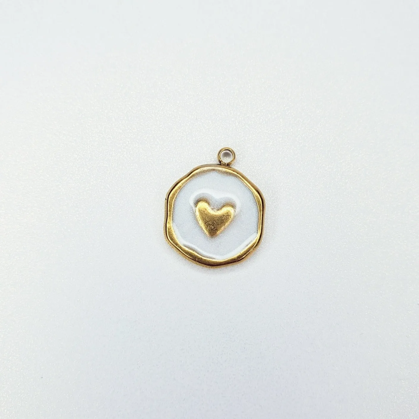 Stainless Steel Enamel Round Heart Charm