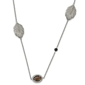 Stainless Steel Smoky Quartz and Black Onyx and Feather 32" Long Necklace