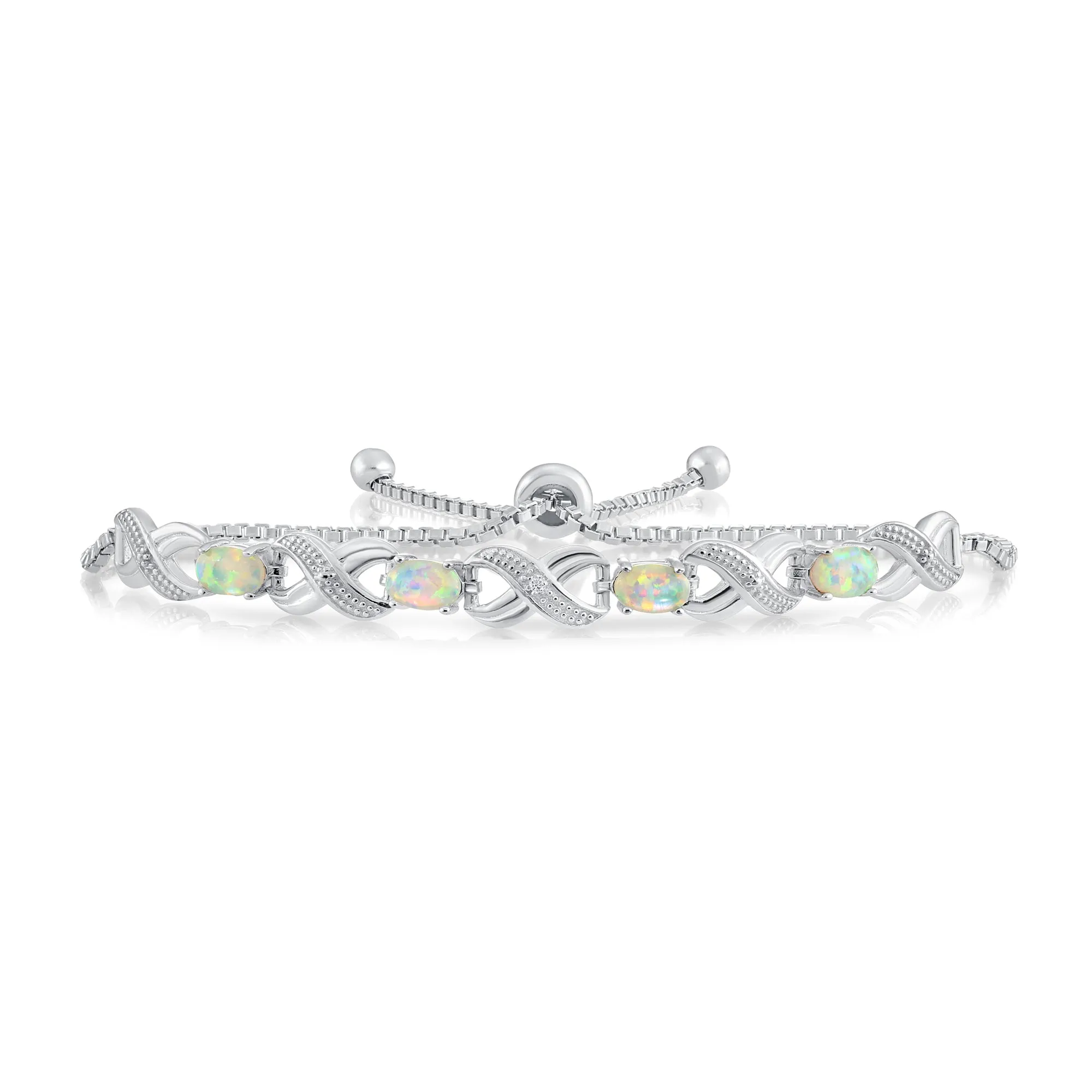 Sterling Silver Fire Opal Bracelet, Infinity Design, Adjustable Opal Bracelet, 6-9 Inch