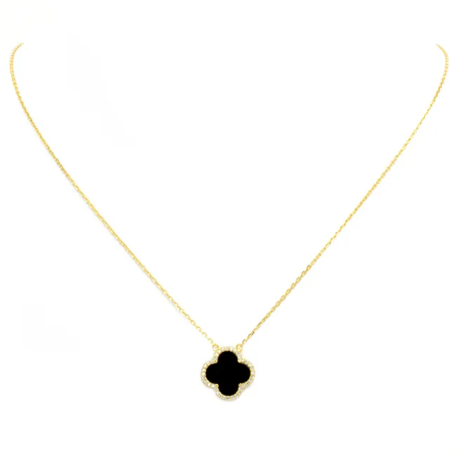 Sterling Silver Gold Plated CZ Clover Pendant Necklace