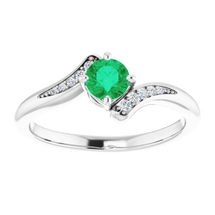 Sterling Silver Natural Emerald & .04 CTW Natural Diamond Ring