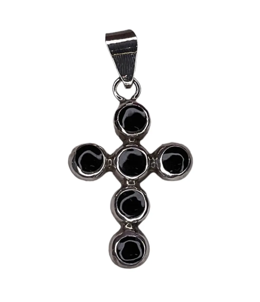 STERLING SILVER ONYX CROSS PENDANT