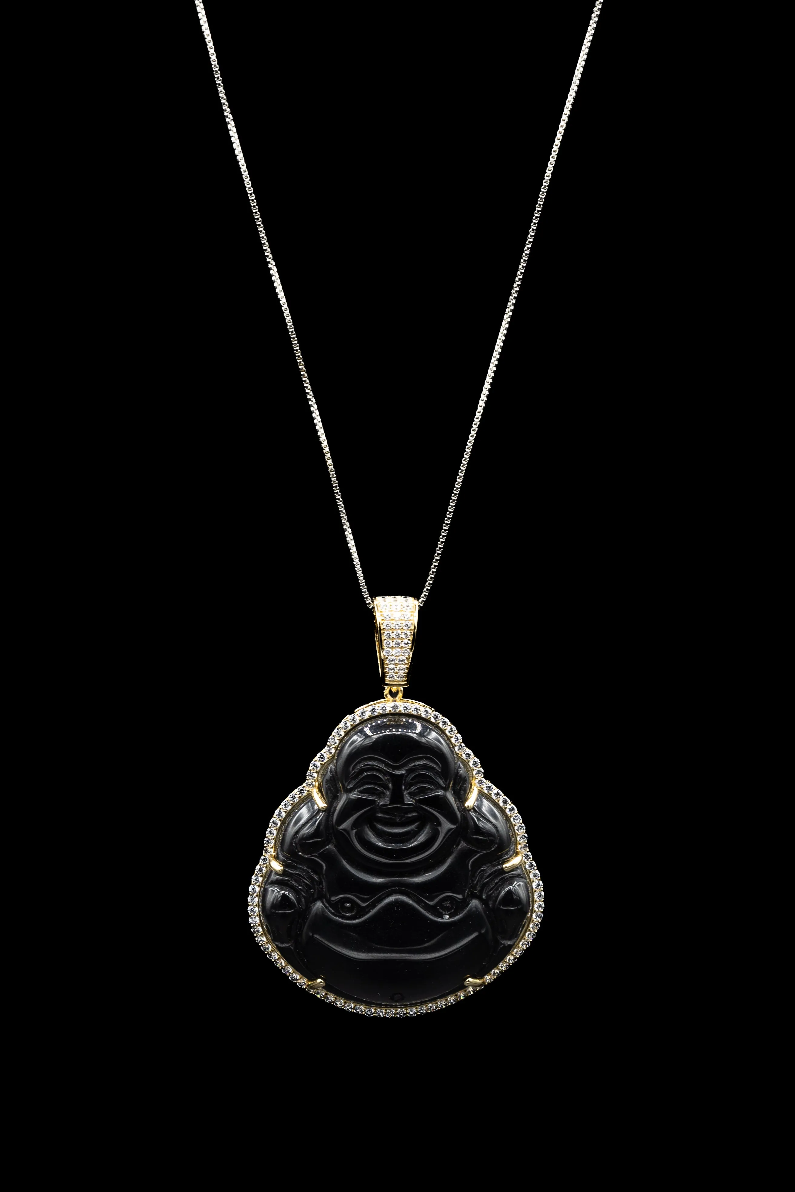 Sterling Silver Onyx Sitting Buddha Necklace