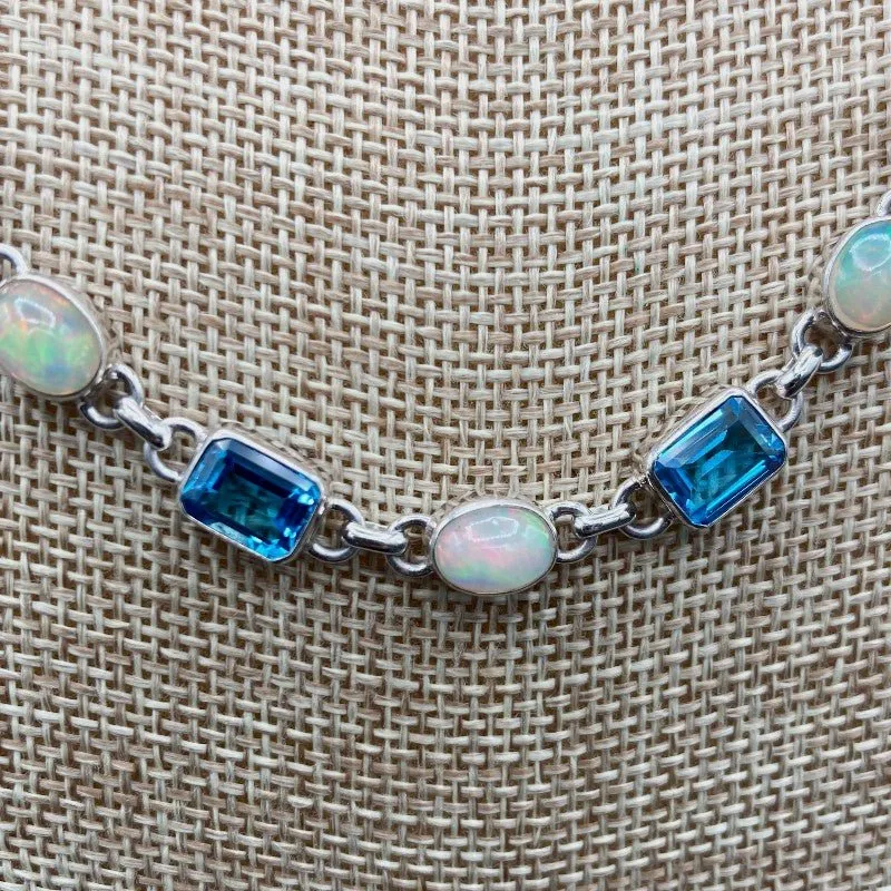 Sterling Silver Opal And Blue Topaz Necklace