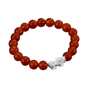 Sterling Silver Pixiu Bracelet with Natural Red Agate - Elegant Gift for Mother