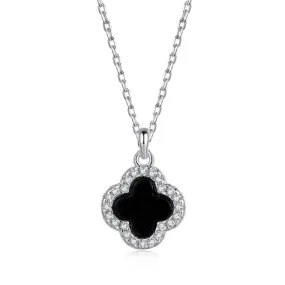 Sterling Silver Rhodium Plated Lucky Four Leaf Necklace ERLN012