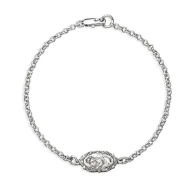 Sterling Silver Saint Christopher Medal on Platinum Plated Rolo Chain Bracelet 7 1/2" - BRS3604R