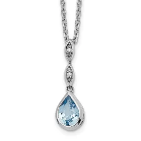 Sterling Silver White Ice Diamond and Blue Topaz Teardrop Necklace