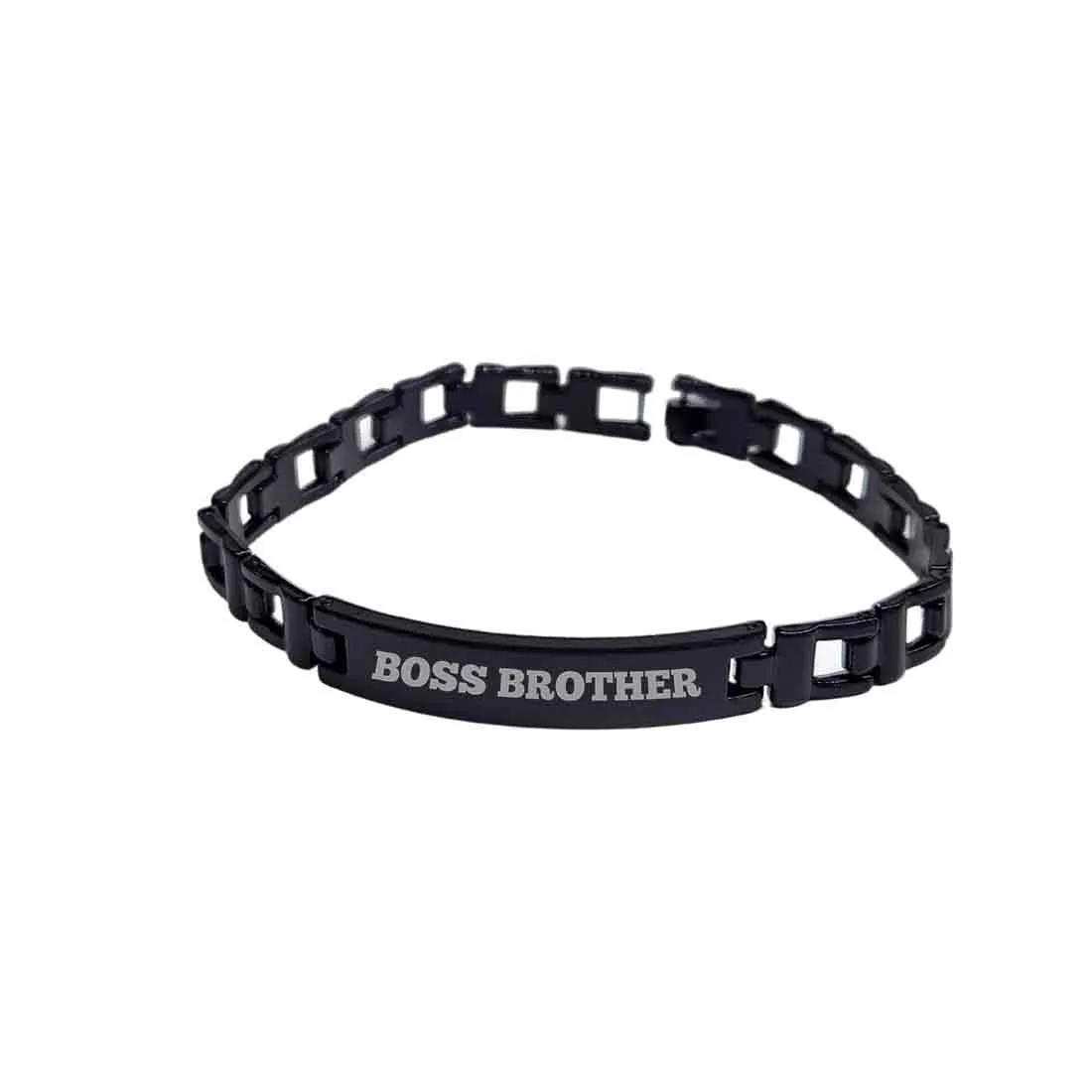 Stylish Rakhi For Brother-Cool Metal Bracelet-Black Rhodium For Celebration of Sibling Love Raksha Bandhan Engraved With - Boss Brother