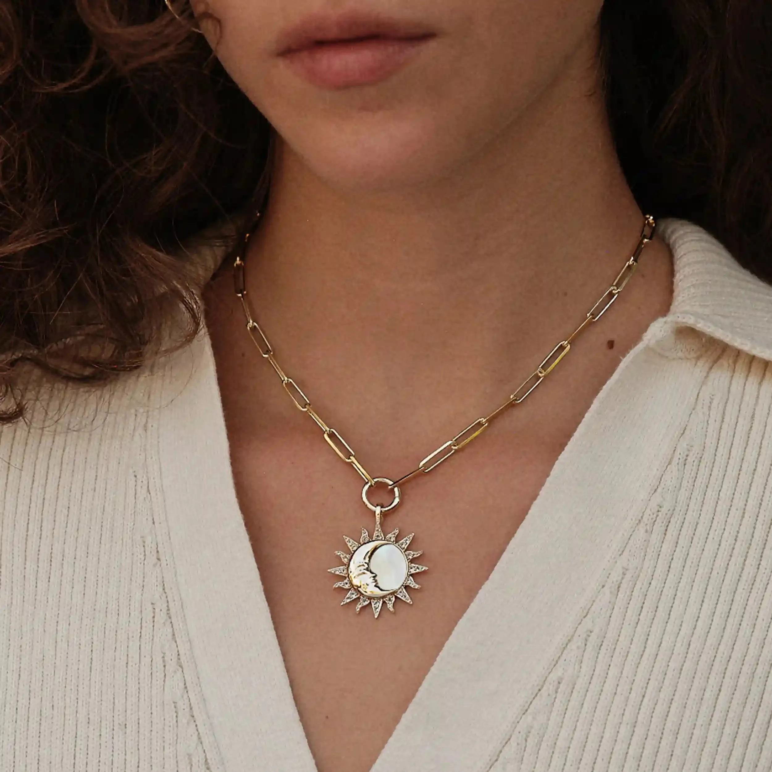 Sun & Moon Mother of Pearl Single Charm Necklace