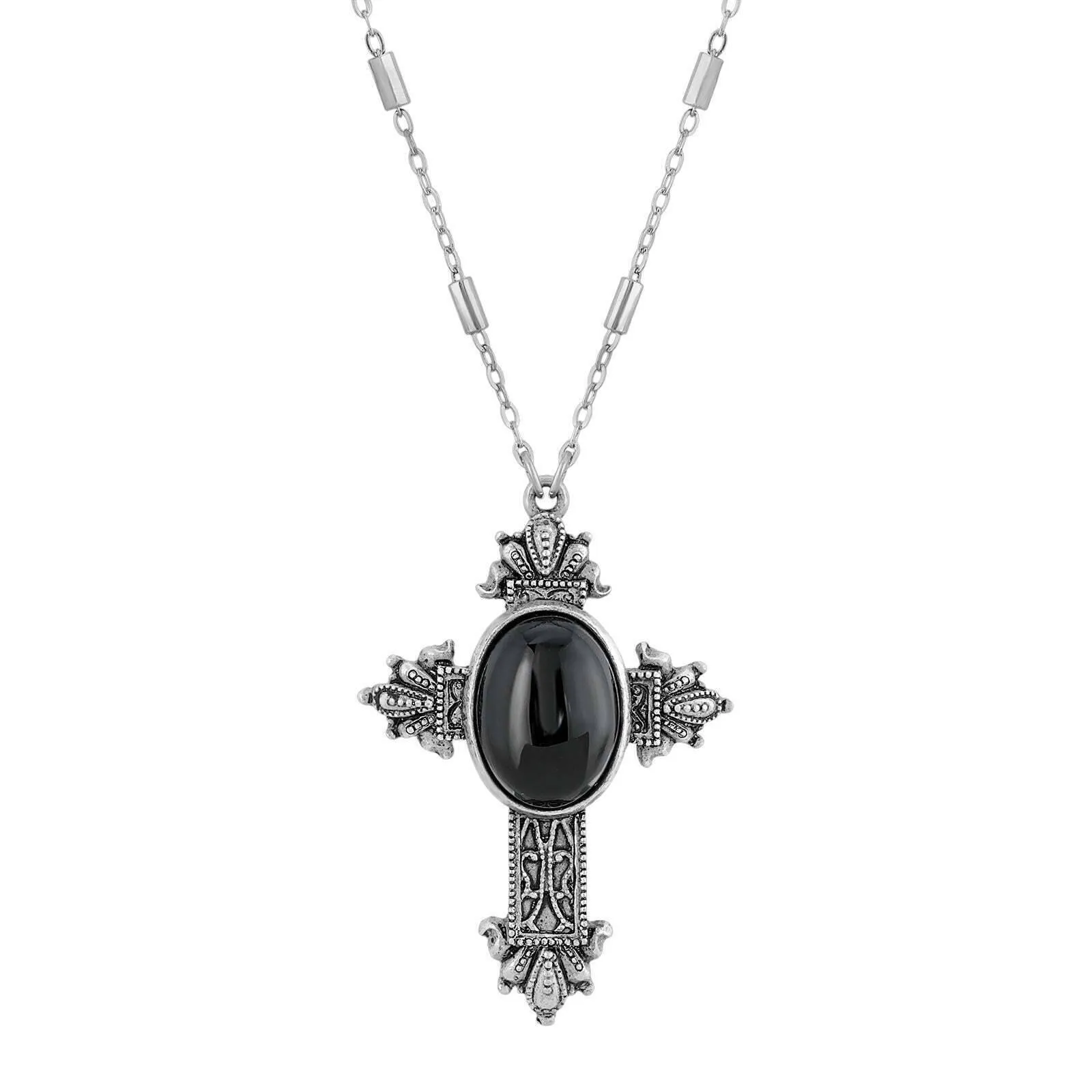 Symbols Of Faith Oval Genuine Gemstone Intricate Cross Pendant Necklace 28"