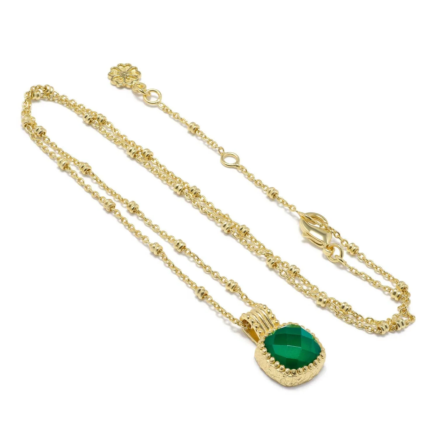 Tetra Square Gemstone Pendant: Gold: Green Onyx