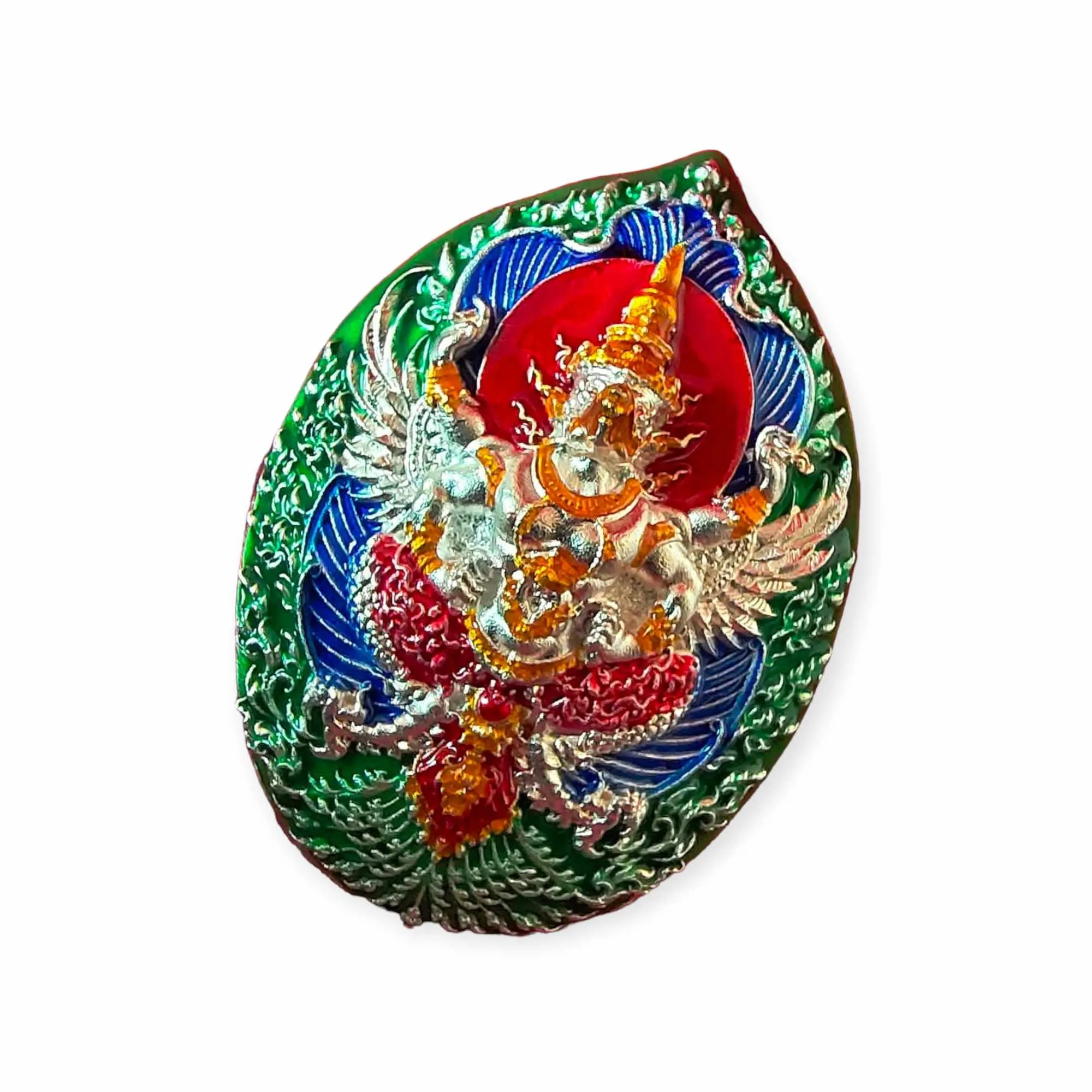 Thai amulet Emerald Buddha back with Phaya Krut Garuda Lp Phat Wat Huayduan Lucky Buddha Charm Pendant