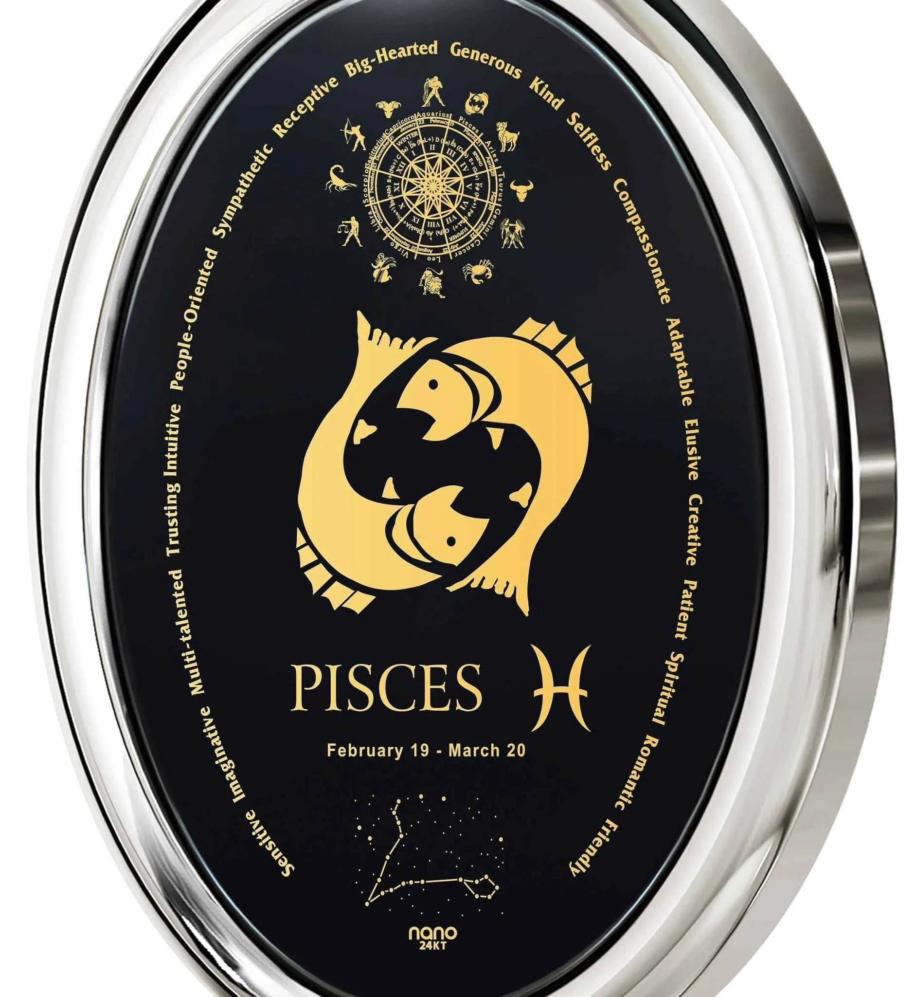 The World of Pisces, 925 Sterling Silver Necklace, Onyx
