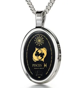 The World of Pisces, 925 Sterling Silver Necklace, Onyx