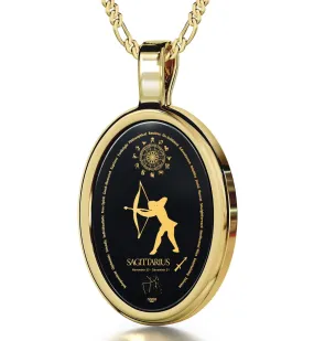 The World of Sagittarius, Sterling Silver Gold Plated (Vermeil) Necklace, Onyx