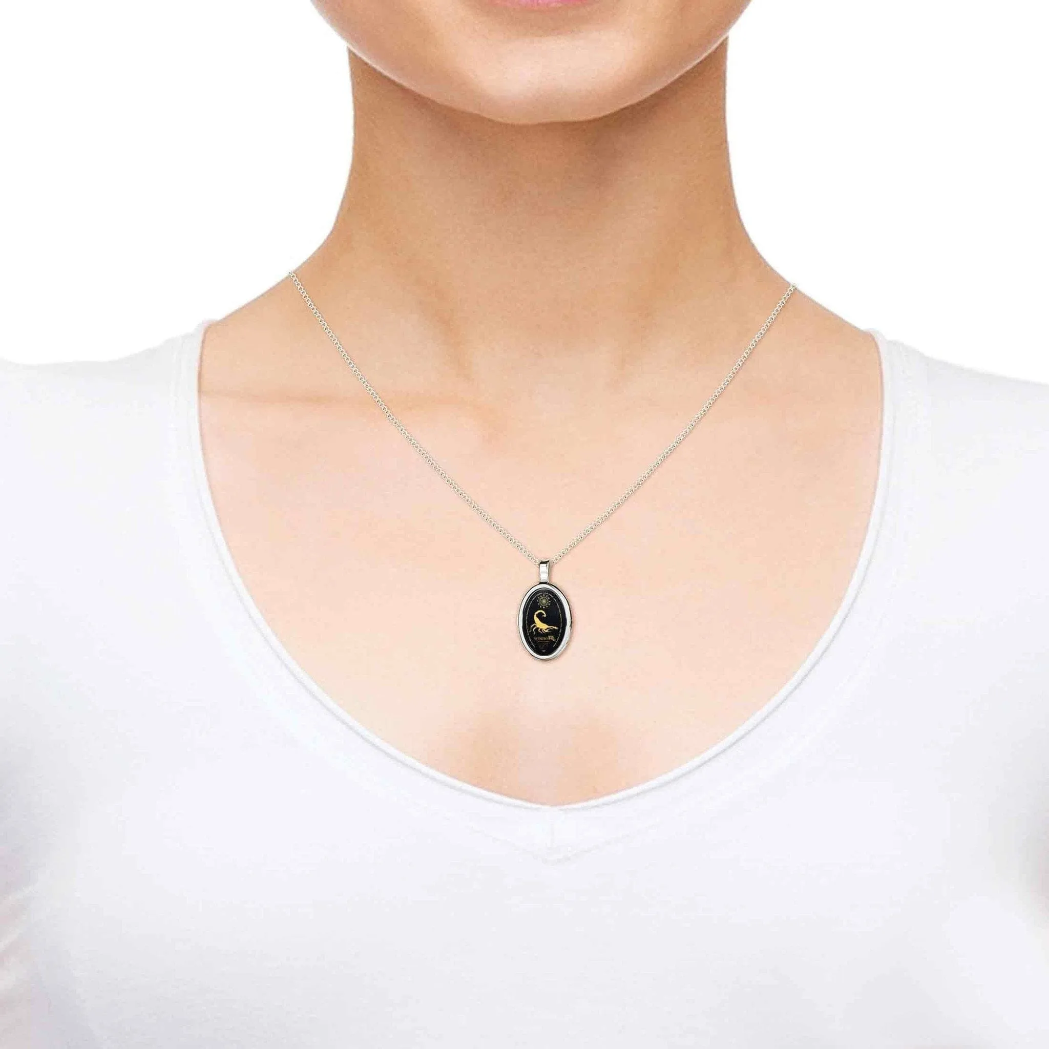 The World of Scorpio, 14k White Gold Necklace, Onyx